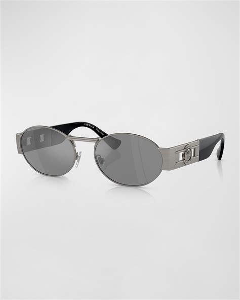 Versace Men's Medusa Steel Oval Sunglasses